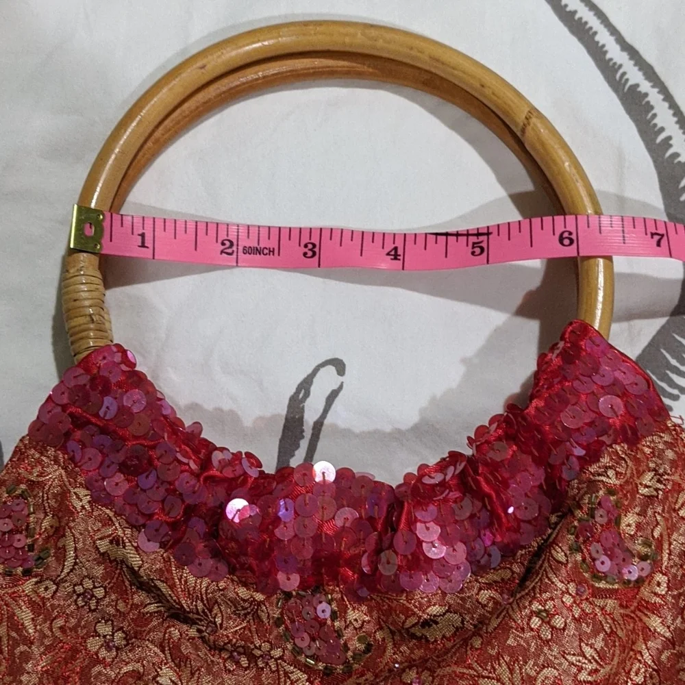 Embroidered & Beaded Fringe Evening Bag With Bamboo Handle